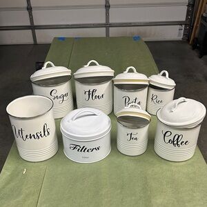 White Kitchen Canister Set with Script Labels